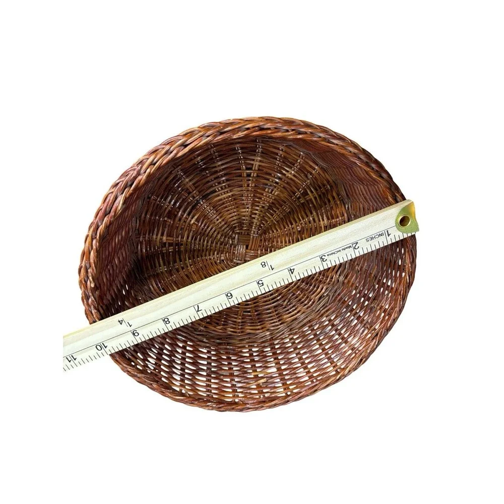 Vintage Round Wicker Basket Woven Rattan Boho Farmhouse Decor Bowl Catchall 10”